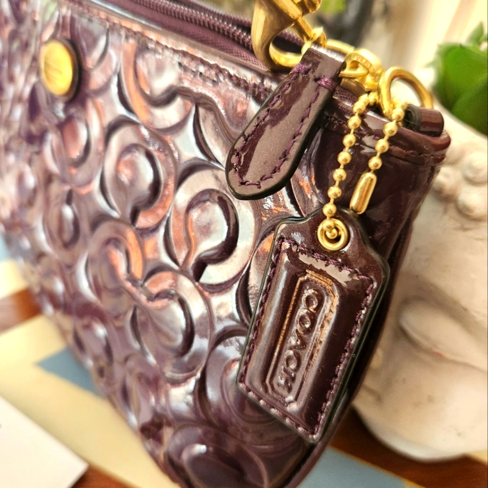 Eggplant Patent Leather Coach Wristlet